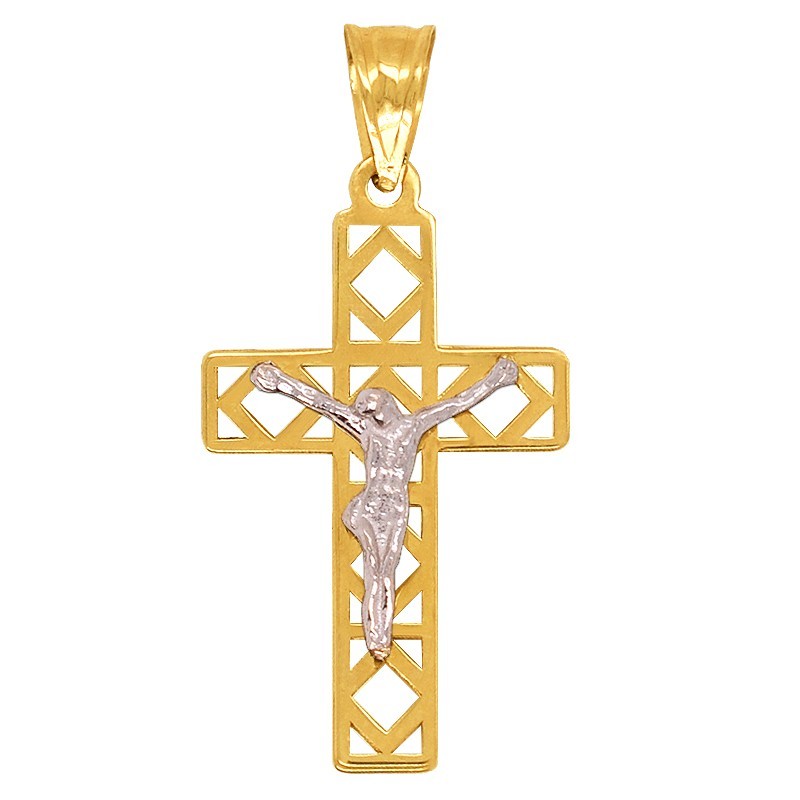 Złoty Krzyżyk z figurą Jezusa Chrystusa z białego złota 585