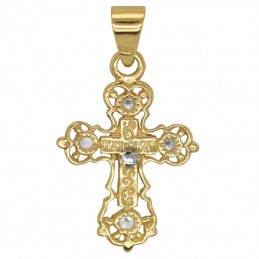 Złoty Krzyżyk prawosławny z cyrkoniami złoto 585