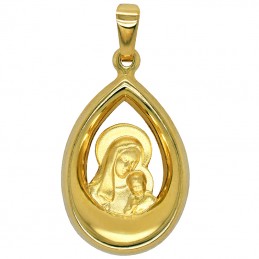 Zestaw złoty łańcuszek New Figaro i Matka Boża z Dzieciątkiem medalik łezka pr 585