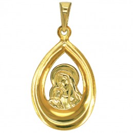 Zestaw złoty łańcuszek New Figaro i Matka Boża z Dzieciątkiem medalik łezka pr 585
