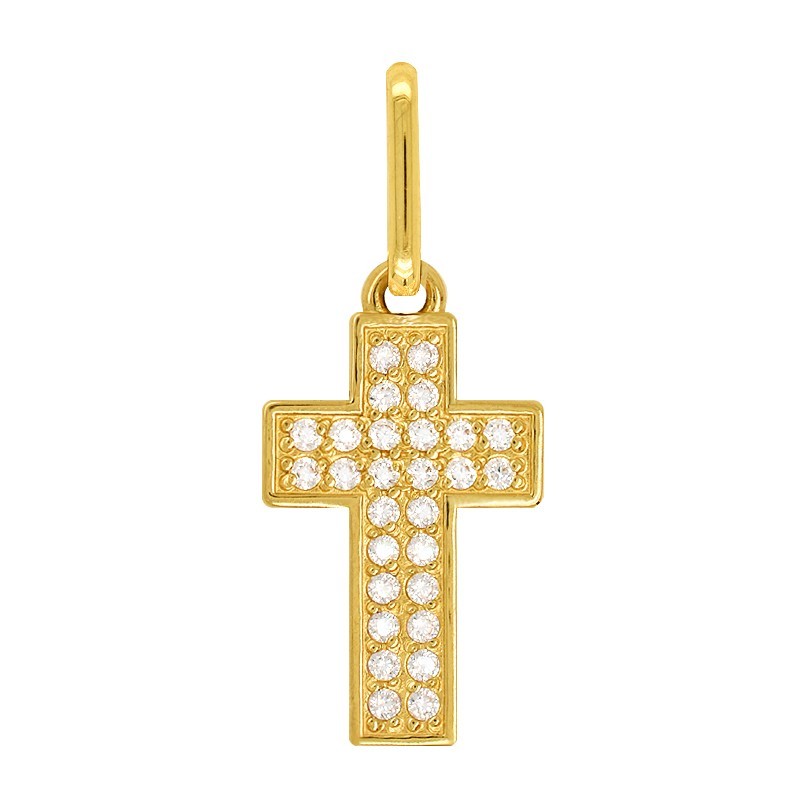 Złoty Krzyżyk z Cyrkoniami Dwurzędowy złoto 585
