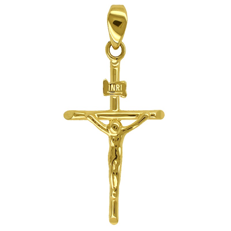 Złoty Krzyżyk Pamiątka Komunii typ Papieski z figurką Jezusa 0,89g pr. 585