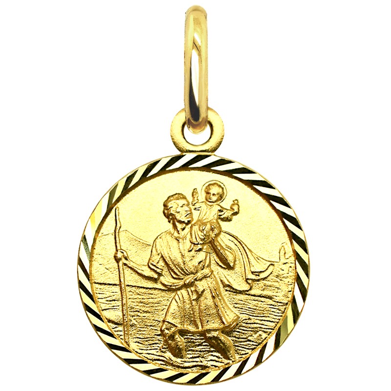 Złoty medalik Św. Krzysztofa 1,2g Pamiątka diament pr585