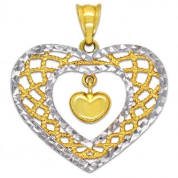Złote Serce Ażurowe z białym złotem pr. 585