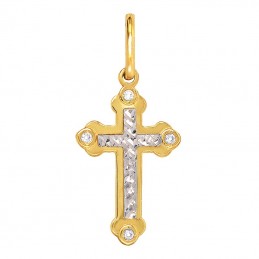 Krzyżyk prawosławny z cyrkoniami z białym złotem 585
