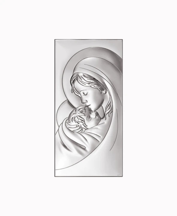 Obrazek Srebrny Matki Bożej z Dzieciątkiem Jezus 6x12cm