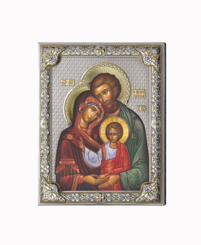 Ikona Świętej Rodziny Prezent na Ślub ze srebrem 16x20cm