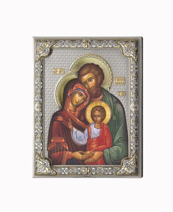 Ikona Świętej Rodziny Prezent na Ślub ze srebrem 16x20cm
