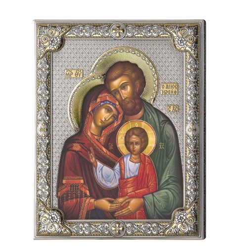 Ikona Świętej Rodziny Prezent na Ślub ze srebrem 16x20cm