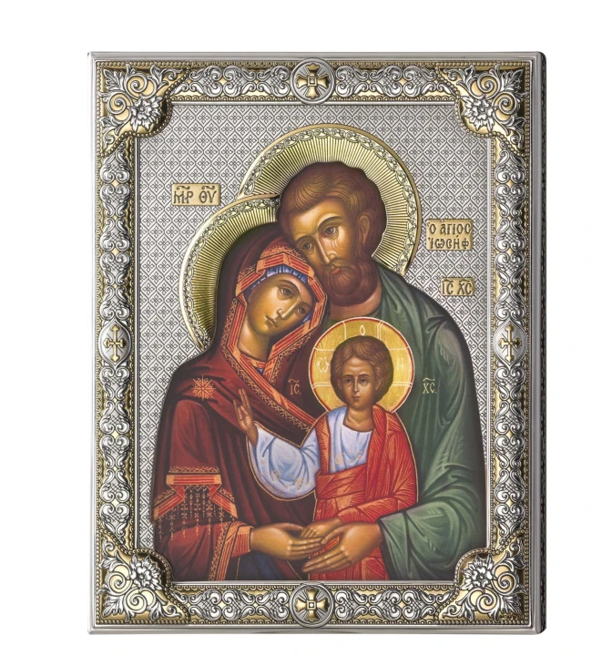 Ikona Świętej Rodziny Prezent na Ślub ze srebrem 16x20cm