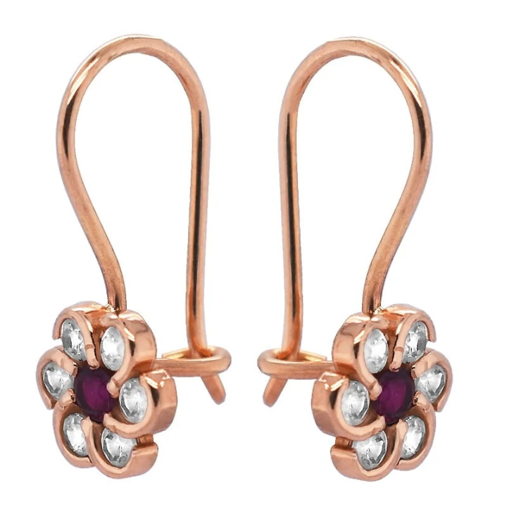 Złote kolczyki Kwiatuszki na biglu rose gold pr. 585 1,28g