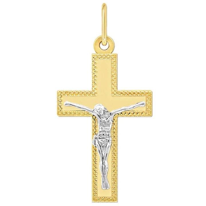 Złoty Krzyżyk Figura Jezusa Chrystusa Pamiątka 2,13 białe złoto pr. 585