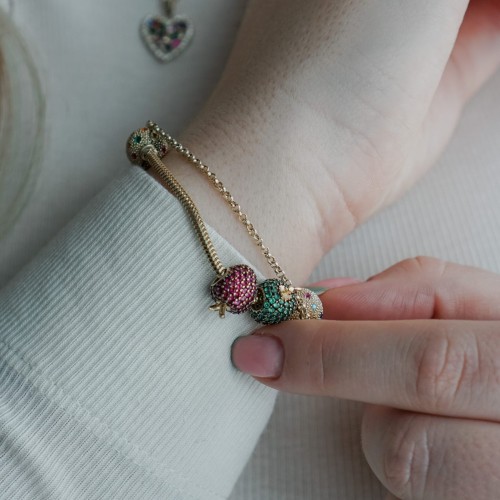 Charms Jabłko Modułowej bransolety  Green Pamiątka pr585 złoto