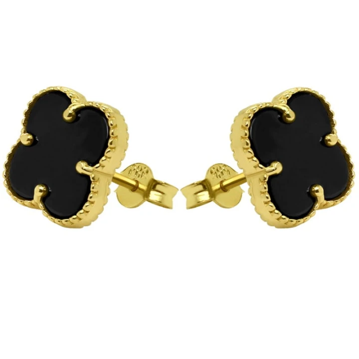 Złote kolczyki czarna koniczynka sztyft M/2,80g 585