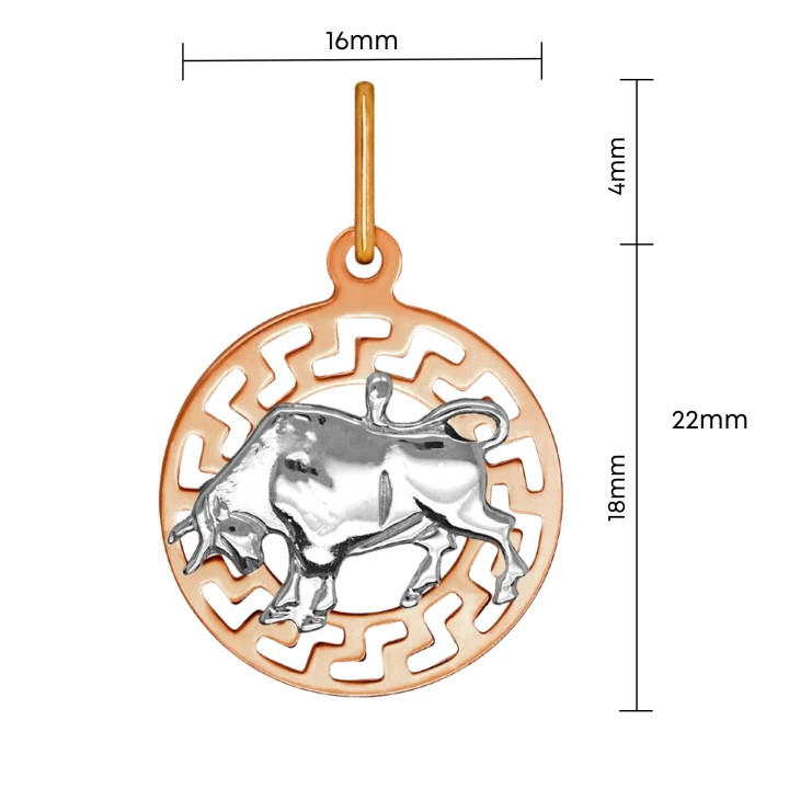 Byk znak zodiaku przywieszka pamiątka Czerwone i białe złoto pr.585