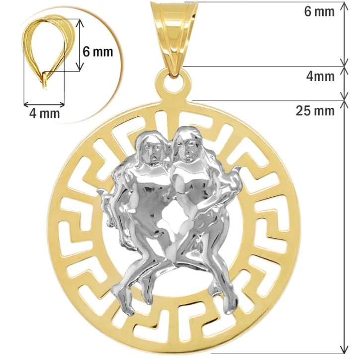 Bliźnięta znak zodiaku L przywieszka pamiątka z białym złotem 585