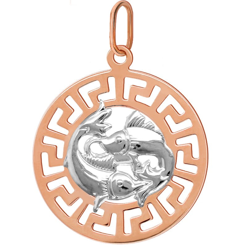 Ryby znak zodiaku L przywieszka pamiątka Czerwone i białe złoto pr.585