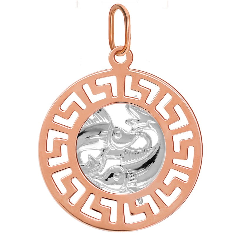 Ryby znak zodiaku L przywieszka pamiątka Czerwone i białe złoto pr.585