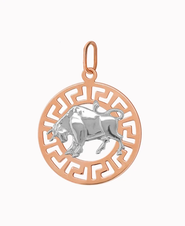 Byk znak zodiaku L przywieszka pamiątka Czerwone i białe złoto pr.585