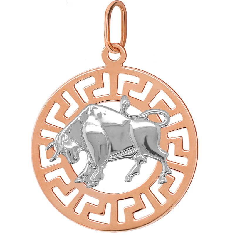 Byk znak zodiaku L przywieszka pamiątka Czerwone i białe złoto pr.585