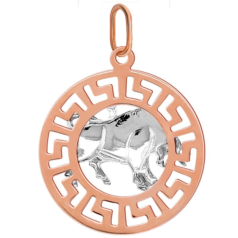 Byk znak zodiaku L przywieszka pamiątka Czerwone i białe złoto pr.585