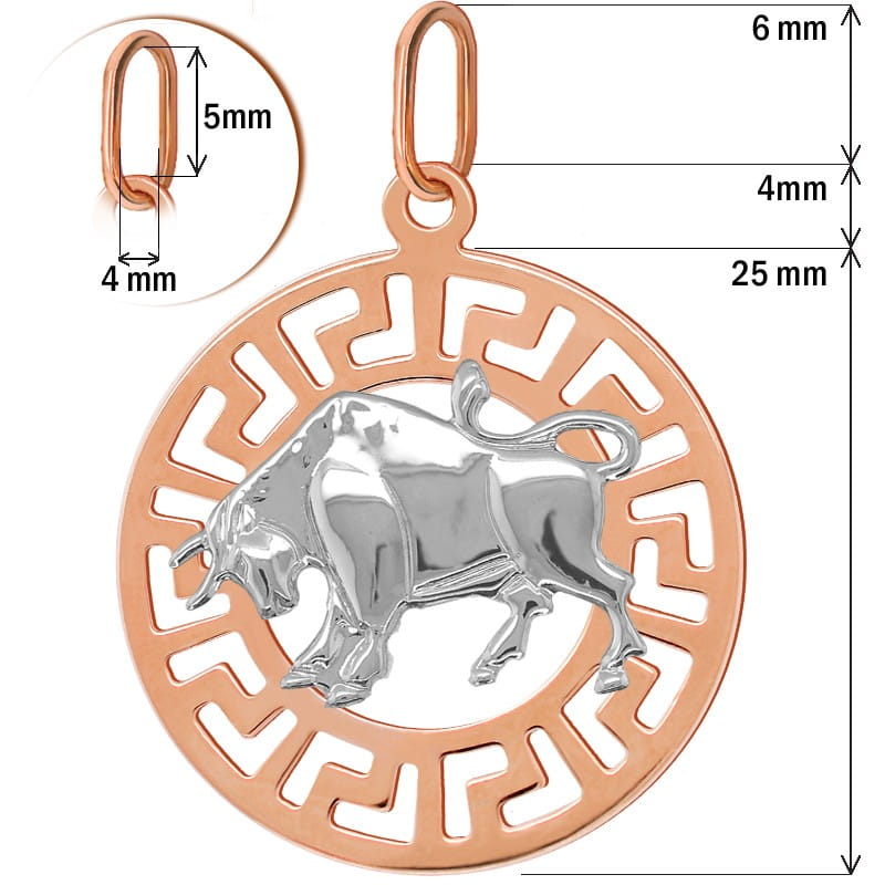 Byk znak zodiaku L przywieszka pamiątka Czerwone i białe złoto pr.585
