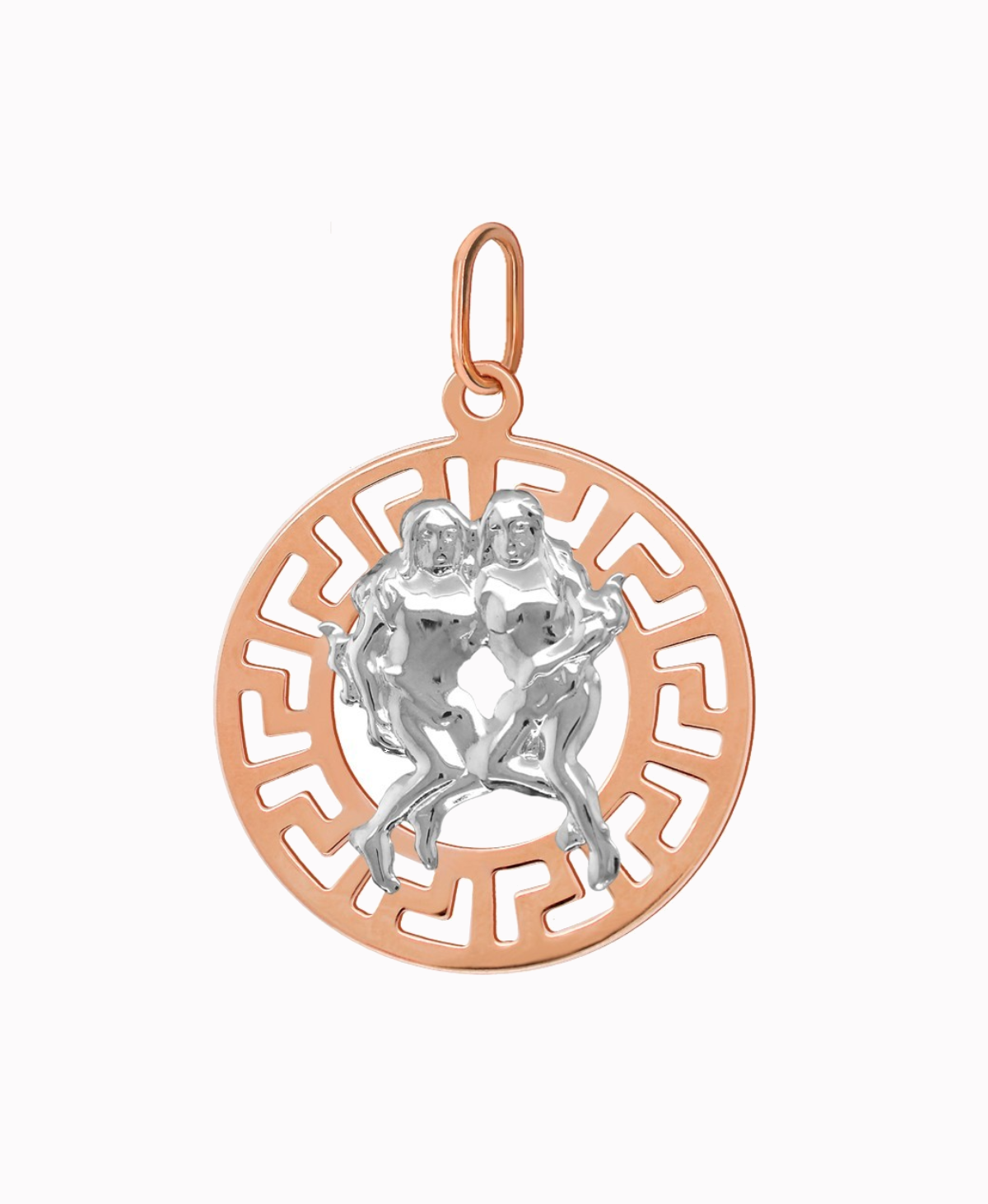 Bliźnięta znak zodiaku L przywieszka pamiątka Czerwone i białe złoto pr.585