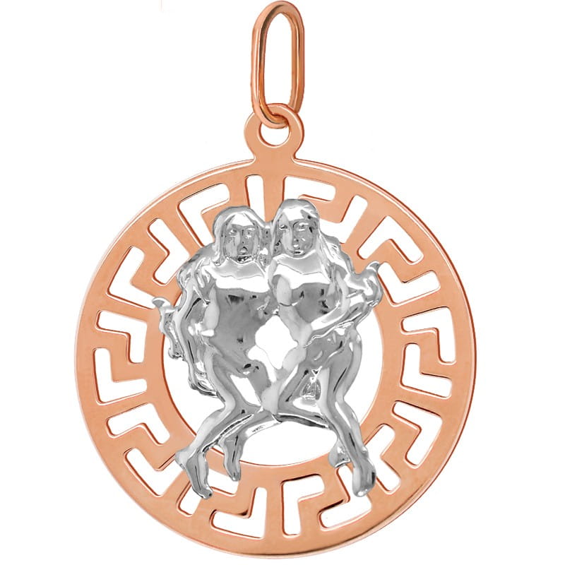 Bliźnięta znak zodiaku L przywieszka pamiątka Czerwone i białe złoto pr.585