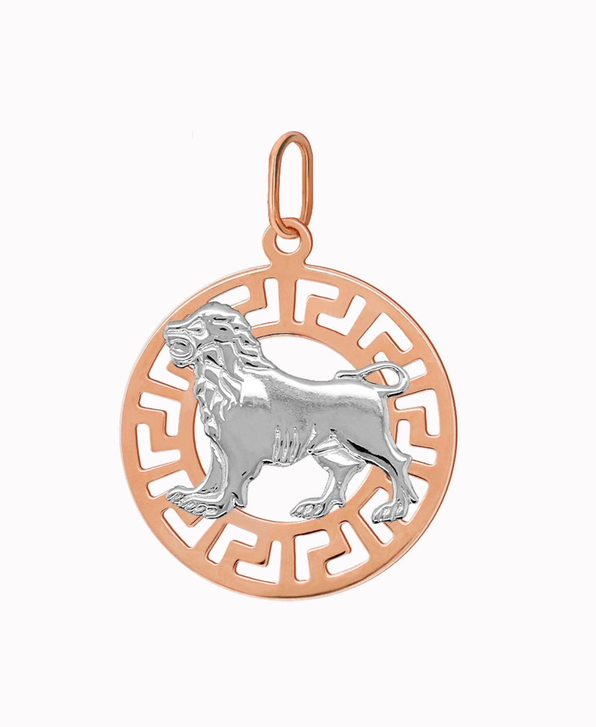 Lew znak zodiaku L przywieszka pamiątka Czerwone i białe złoto pr.585