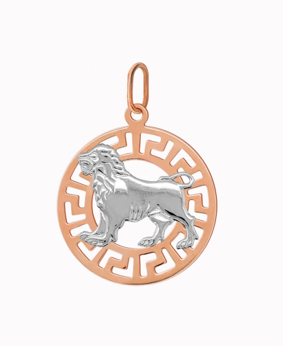 Lew znak zodiaku L przywieszka pamiątka Czerwone i białe złoto pr.585