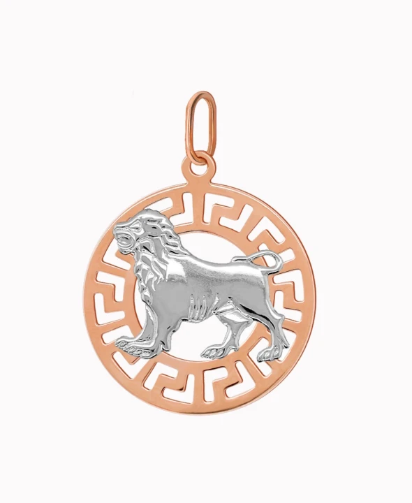 Lew znak zodiaku L przywieszka pamiątka Czerwone i białe złoto pr.585