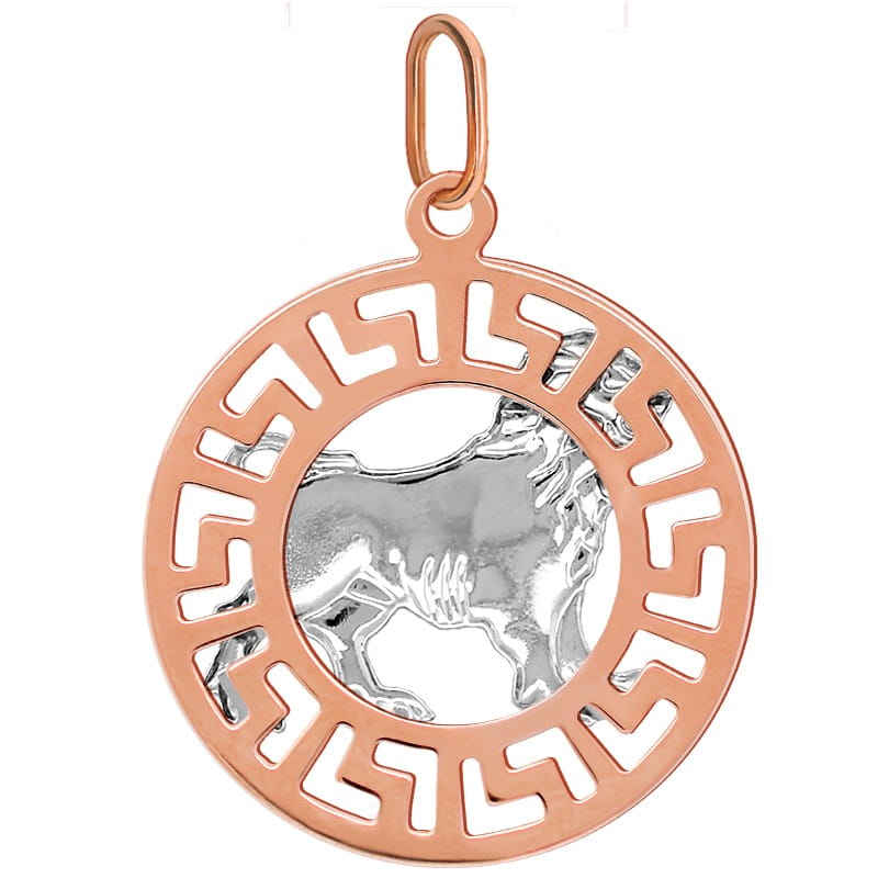 Lew znak zodiaku L przywieszka pamiątka Czerwone i białe złoto pr.585