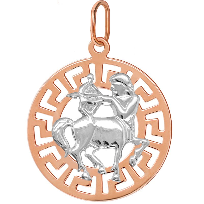 Strzelec znak zodiaku L przywieszka pamiątka Czerwone i białe złoto pr.585