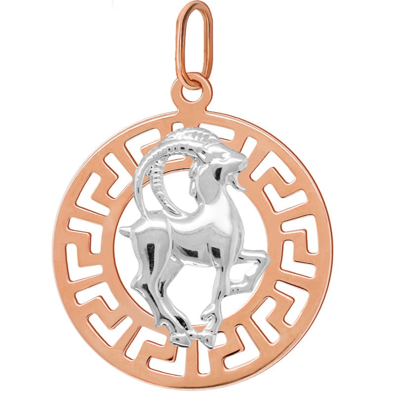 Koziorożec znak zodiaku L przywieszka pamiątka Czerwone i białe złoto pr.585