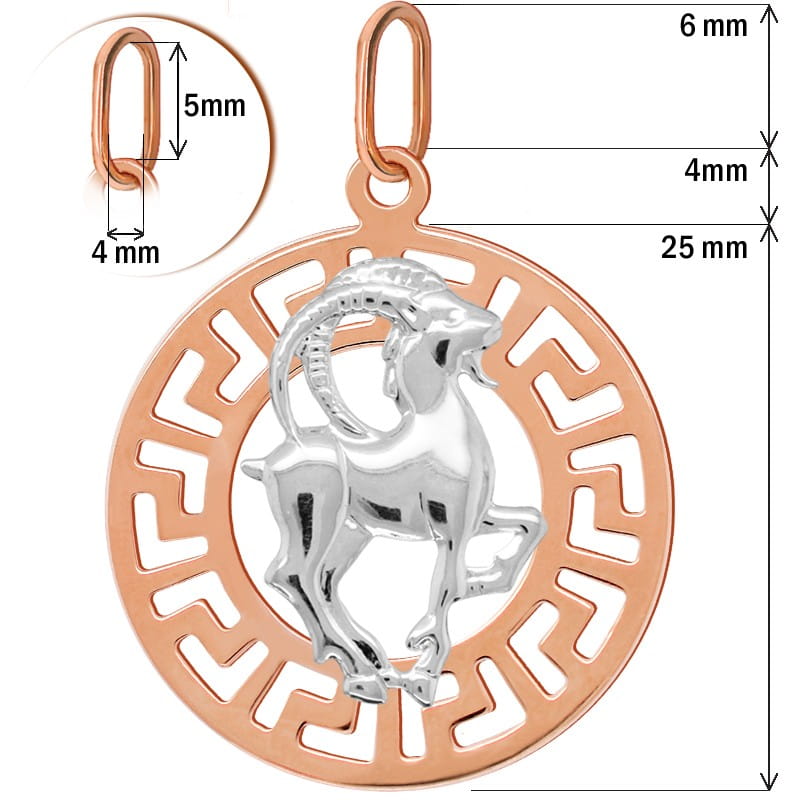 Koziorożec znak zodiaku L przywieszka pamiątka Czerwone i białe złoto pr.585